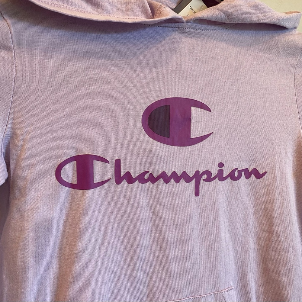 CHAMPION Girl’s Lavender Purple Logo Hooded Long Sleeve Shirt - Picture 2 of 4
